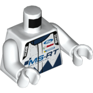 Lego Torso Racing Jacket with 'Ford' and 'sparco' Logo's, with 'MS-RT' / 'M-SPORT WORLD RALLY TEAM' Print, White Arms and Hands / White
