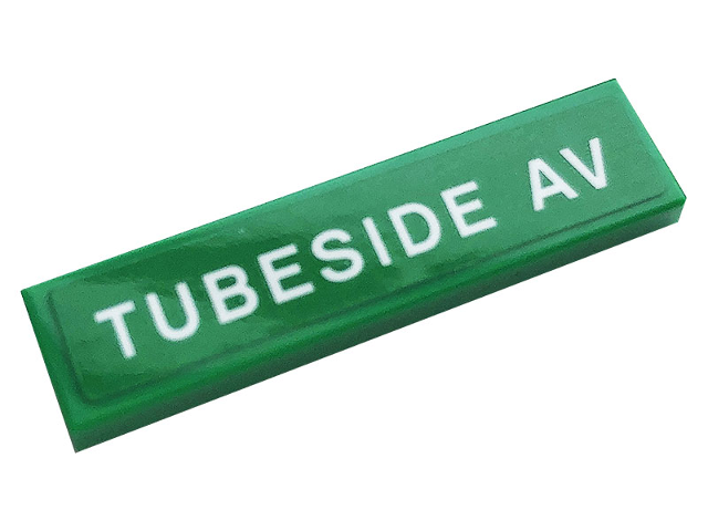 Lego Tile 1 x 4 with White 'TUBESIDE AV' Pattern (Sticker) - Set 60258