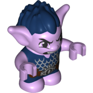 Lego Goblin - Dark Blue Hair and Tunic - Brown Belt with Knife and Pouch (Tufflin with Open Mouth and Teeth) Print