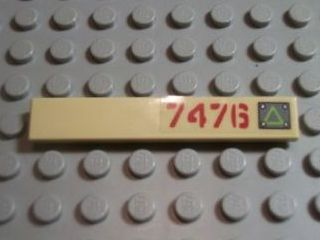 Lego Tile 1 x 6 with Lime Triangle on Metal Plate and Dark Red '7476' Pattern Right (Sticker) - Set 7476
