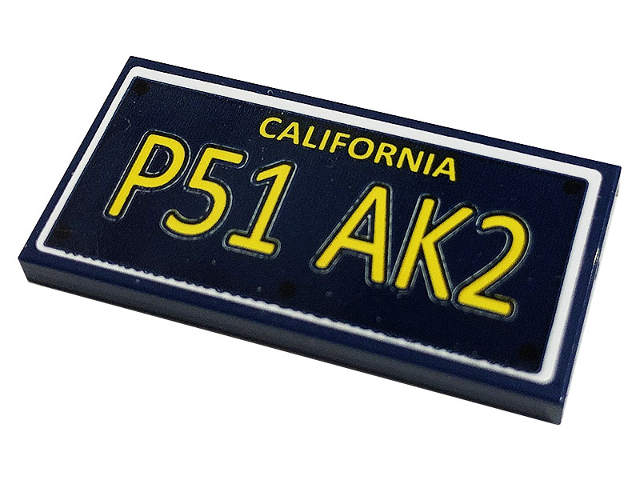 Lego Tile 2 x 4 with 'CALIFORNIA' and 'P51 AK2' Pattern (Sticker) - Set 10265 / Dark Blue