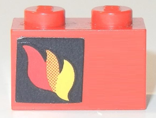 Lego Brick 1 x 2 with Classic Fire Logo Pattern Left Side (Sticker) - Sets 556 / 672 / Red