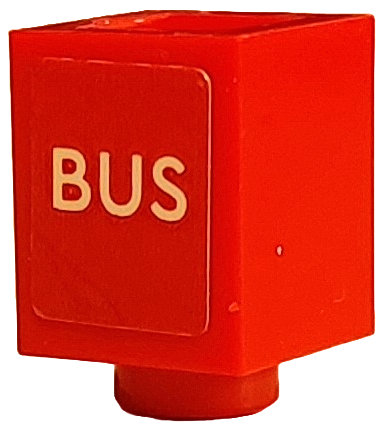 Lego Brick 1 x 1 with White 'BUS' Pattern on Opposite Sides (Stickers) - Set 910034 / Red