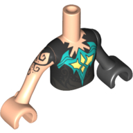 Lego Minidoll Torso Girl with Black Top, Jagged Neckline Print, Black Left Arm and Hand, Light Nougat Right Arm and Hand with Black Tattoo Print / Light Nougat