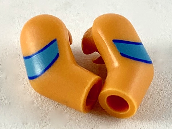 Lego Arm, (Matching Left and Right) Pair with Medium Azure Curved Armband Pattern / Nougat
