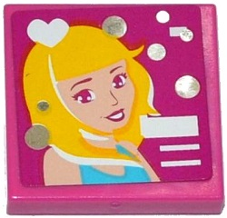 Lego Tile 2 x 2 with Smiling Woman, White Heart and Silver Circles Pattern (Sticker) - Set 41093