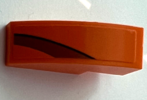 Lego Slope, Curved 3 x 1 with Dark Orange Curved Stripe with Black Line Pattern Model Right Side (Sticker) - Set 75880 / Orange