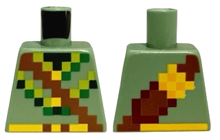 Lego Torso Pixelated Shirt with Lime, Green and Dark Green Trim, Reddish Brown Belt with Quiver with Yellow Arrows Pattern / Sand Green