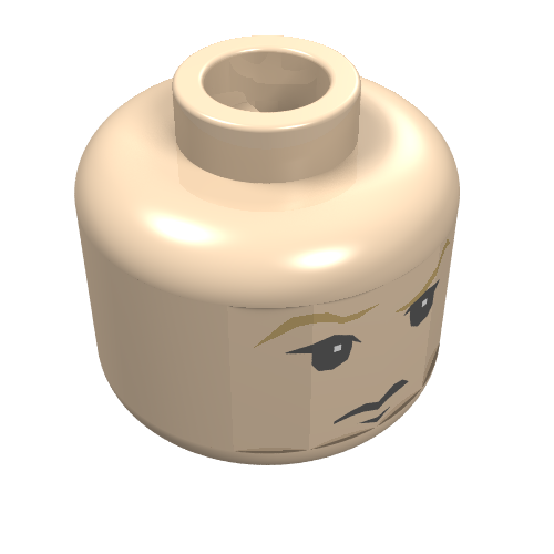 Lego Minifig Head Draco Malfoy, Tan Eyebrows and Frown Print [Blocked Open Stud] / Light Nougat