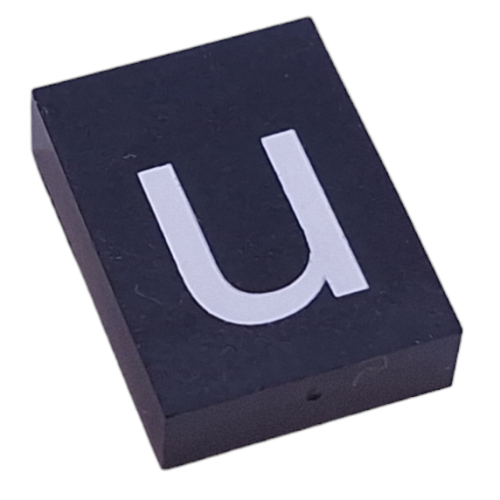 Lego Modulex Tile 3 x 4 with White 'u' Print, without Internal Supports / Modulex Tile Gray
