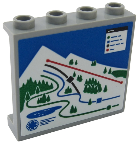 Lego Panel 1 x 4 x 3 with Side Supports - Hollow Studs with Ski Slope Panoramic Map Pattern (Sticker) - Set 60203 / Light Bluish Gray