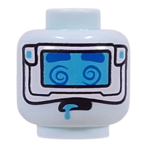 Lego Minifig Head Dreamling, Silver Goggles with Medium Blue Visor, Gold Dots on Back / Light Aqua