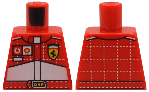 Lego Torso Racing Suit with White Stitching in Grid, Panel and Vodafone, Shell, Ferrari and OMP Logos Pattern / Red