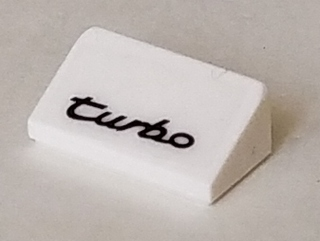 Lego Slope 30 1 x 2 x 2/3 with Black 'TURBO' on White Background Pattern (Sticker) - Set 75895 / White