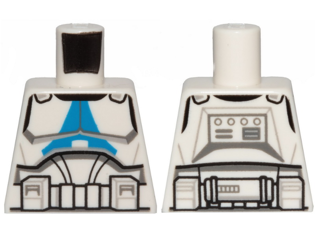 Lego Torso SW Armor Clone Trooper with Blue 501st Legion Markings Detailed Pattern (Clone Wars) / White