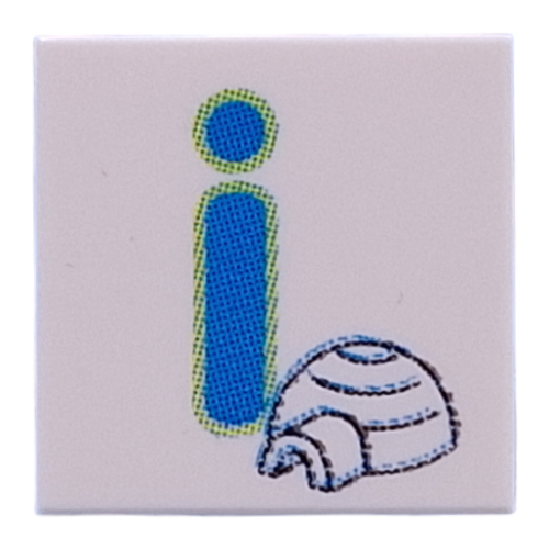 Lego Tile 2 x 2 with Blue 'I', Igloo Print / White
