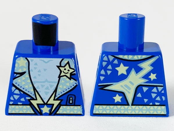 Lego Torso Jacket with Metallic Light Blue Lapels and Triangles, Yellowish Green Star and Lightning Pattern / Blue