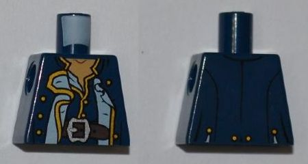 Lego Torso PotC Officer's Coat with Gold Buttons and Brown Belt Pattern / Dark Blue