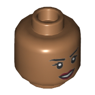 Lego Minifig Head Ajak, Eyelashes, Dark Red Lips, Smile / Angry Print / Medium Nougat