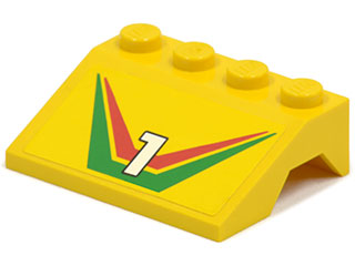 Lego Vehicle, Mudguard 3 x 4 Slope with Number 1 and Red / Green Stripe Pattern (Sticker) - Set 6550