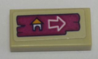 Lego Tile 1 x 2 with Campsite Arrow Sign on Magenta Board Pattern (Sticker) - Set 41121 / Tan