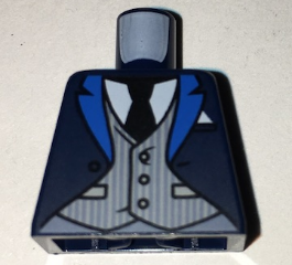 Lego Torso Coat with Blue Lapels, Light Bluish Gray Pinstripe Vest, White Shirt, Black Tie Pattern / Dark Blue