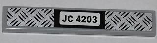 Lego Tile 1 x 6 with Tread Plate and 'JC 4203' Pattern (Sticker) - Set 4203