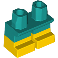 Lego Legs Short with Yellow Feet Pattern [Multi Color Injection] / Dark Turquoise