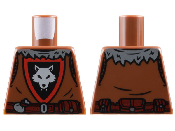 Lego Torso Castle Wolfpack with Black and Red Shield, Light Bluish Gray Wolf, Dark Bluish Gray Collar and Dark Red Belt with Pouches Pattern / Reddish Brown