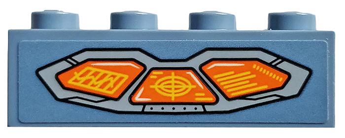 Lego Brick 1 x 4 with 3 Orange Screens with Radar and Graph Pattern (Sticker) - Set 76107 / Sand Blue