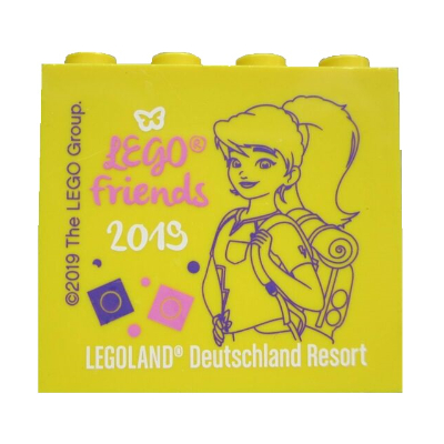 Lego Brick 2 x 4 x 3 with 'LEGOLAND Deutschland Resort LEGO friends 2019' Print / Yellow