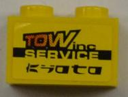 Lego Brick 1 x 2 with 'TOW inc' and 'SERVICE' and 'KYOTO' Pattern (Sticker) - Set 8186