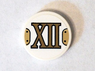 Lego Tile, Round 2 x 2 with Bottom Stud Holder with Gold Roman Numeral 12 'XII' Pattern (Sticker) - Set 75904