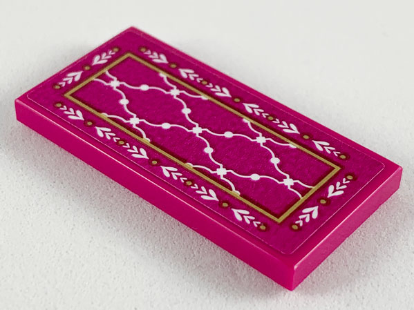 Lego Tile 2 x 4 with Bedspread with White and Gold Pattern (Sticker) - Set 41164 / Magenta