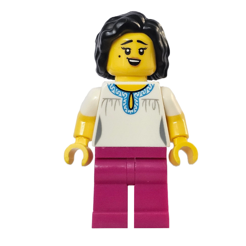 Lego White Torso, Magenta Legs, Black Hair