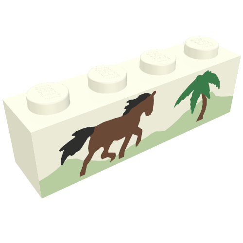 Lego Brick 1 x 4 with Horse Running and Palm Tree Print