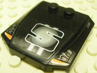 Lego Wedge 4 x 4 x 2/3 Triple Curved with 'S' and Headlights Pattern on Both Sides (Stickers) - Set 8658 / Black