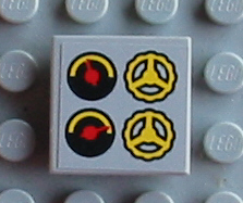 Lego Tile 2 x 2 with 2 Gauges and 2 Steering Wheels Pattern (Sticker) - Set 8280