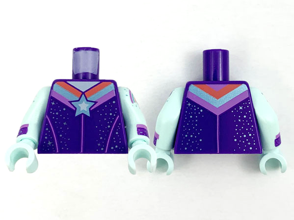 Lego Torso Metallic Light Blue Star and Sparkles with Stripes Pattern / Light Aqua Arms with Metallic Light Blue Sparkles and Dark Purple Cuff Pattern / Light Aqua Hands
