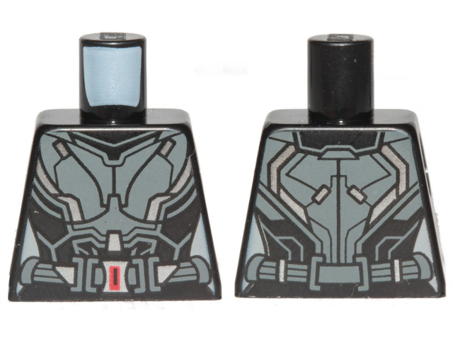 Lego Torso Female Outline, Black Suit with Gray and Silver Lines and Belt with Red Buckle Pattern / Black
