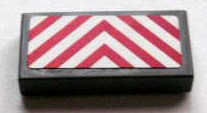 Lego Tile 1 x 2 with Red and White Chevron Danger Stripes Thin Pattern (Sticker) - Set 8404 / Dark Bluish Gray