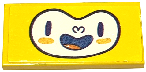 Lego Tile 2 x 4 with White Happy Face with Dark Blue Eyes, Nose and Open Mouth with Red Tongue Pattern (Sticker) - Set 40225 / Yellow