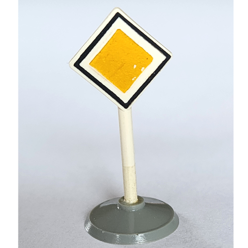 Lego Road Sign Old Diamond with Black & White Border Major Road Print & Type 1 Base / White