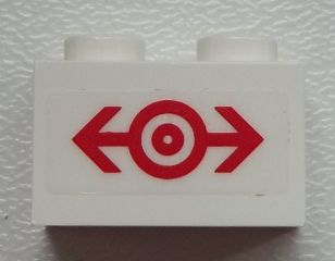 Lego Brick 1 x 2 with Train Logo Red Medium Pattern (Sticker) - Set 60051 / White