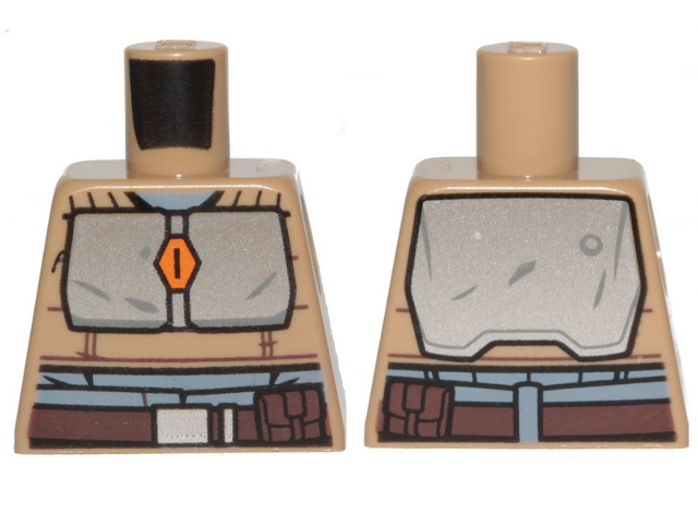 Lego Torso SW Armor Silver Plates and Dark Brown Belt Pattern (Mandalorian) / Dark Tan