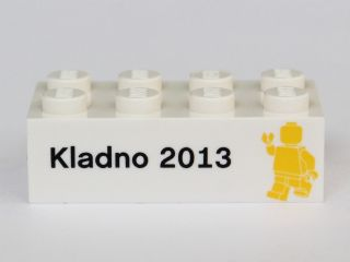 Lego Brick 2 x 4 with 'Kladno 2013' and Yellow Minifigure Front, LEGO Logo and 'Den otevrenych dverí' Back Pattern (Kladno Open Day Promo)