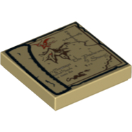 Lego Tile 2 x 2 with Map of Lonely Mountain Print