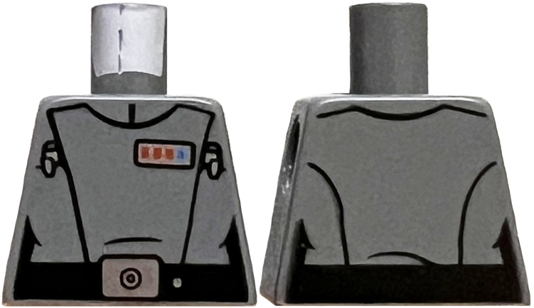 Lego Torso Female SW Imperial Crew Uniform with Black Belt with Silver Buckle, Badge with 3 Red and 1 Blue Square Pattern / Dark Bluish Gray