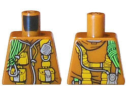 Lego Torso Jacket with Bright Light Orange Pouches, Silver Radio and Bright Green Rope Pattern / Dark Orange