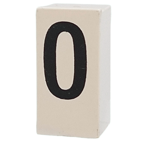 Lego Tile Special 1 x 2 x 5/6 with Stud Hole in End with 'O' Print / White
